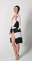 Туника-халат женская пляжная с поясом SHATO ST 244 S бело- черная XL