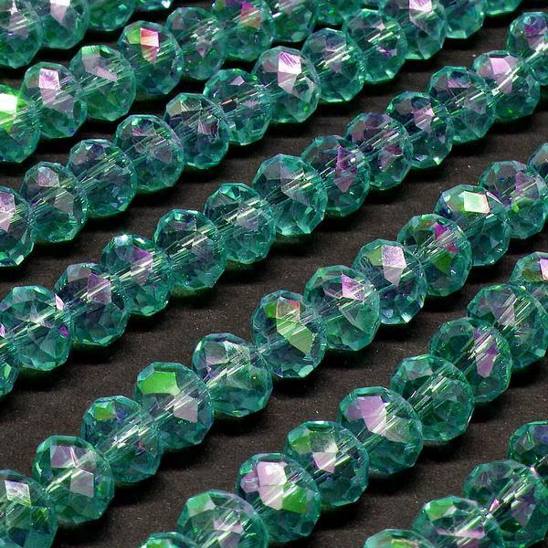 Бусини кришталь рондель 10х8 мм смарагдово-зелений хамелеон 34 шт.