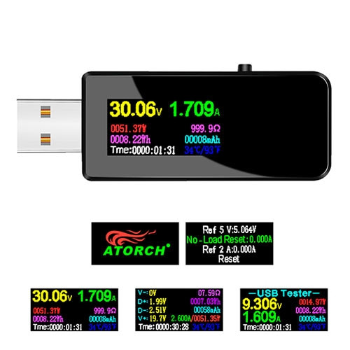 USB тестер 13в1 струму напруги ємності мАг Вт Втг D+ D- Atorch U96P, фото 1