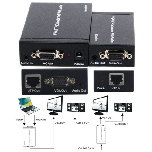 Подовжувач VGA по RJ45 витій парі активний, зі звуком, до 300м