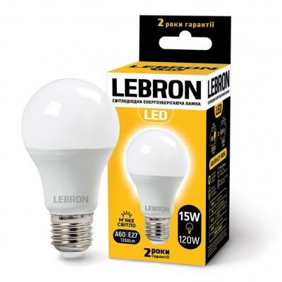 Лампа світлодіодна Lebron L-A60 15W 4100K 220V E27