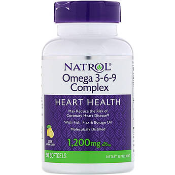 Natrol, Комплекс Омега 3-6-9, зі смаком лимона, 1200 мг, 90 капсул