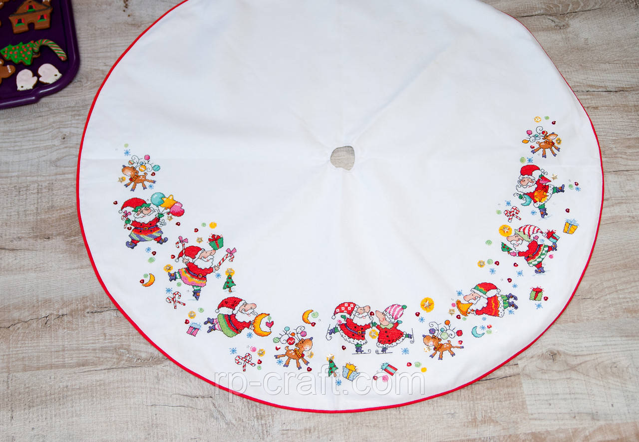 Спідниця під ялинку "Санти, що танцюють", 105 см, фото 1