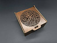 Скринька для прикрас і грошей з різьбленням дерево квадратна з фанери Колір Яблуня 11х11х5см