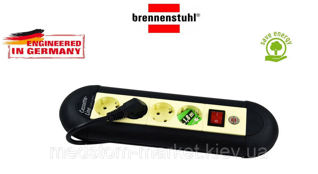 Подовжувач Brennenstuhl Casseta — Line на 4 розетки з кнопкою чорно-жовтий 1,8 м, фото 1