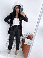 Стильний костюм піджак із кишенями та штани з високою талією