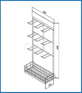 Дисплей торговый настольный с крючками и корзиной