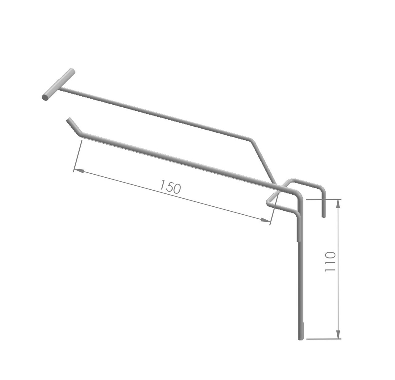 Гачок одинарний на торгову сітку з цінникотримачем 150 мм D4 мм, чорний