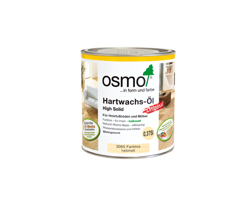 Масло с твердым воском OSMO HARDWACHS-OL ORIGINAL для пола и изделий из древесины 3065-полуматовое 0,375л - фото 1 - id-p1400897413