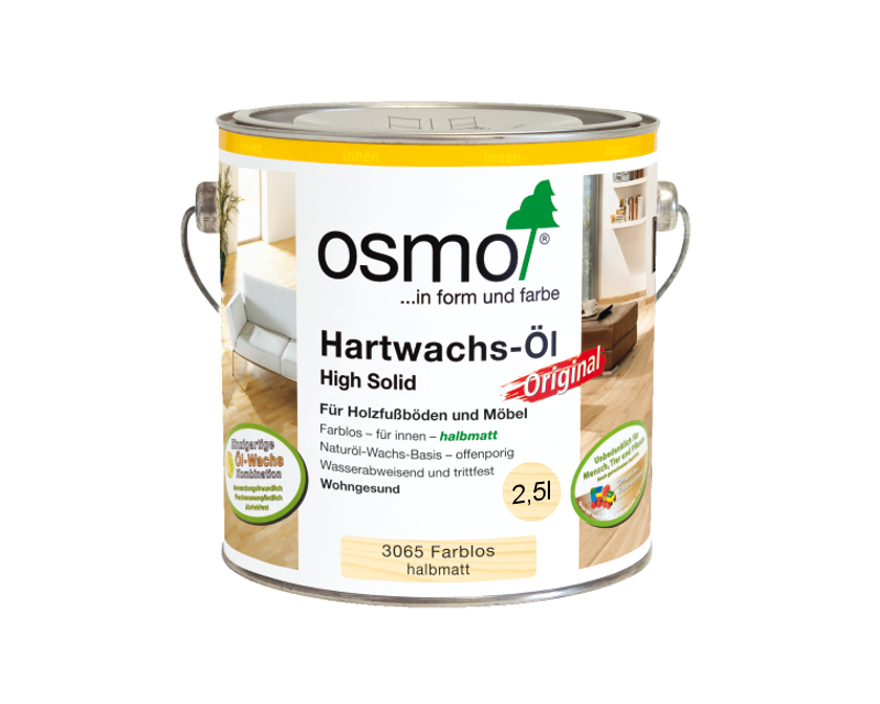 Масло с твердым воском OSMO HARDWACHS-OL ORIGINAL для пола и изделий из древесины 3065-полуматовое 2,5л - фото 1 - id-p1400900081