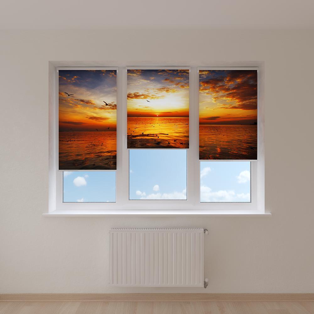 Рулонні штори з фотодруком чайки і захід, фото 1