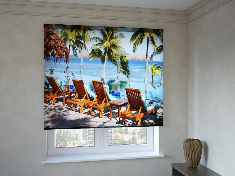 Рулонні штори з фотодруком лежаки на море, фото 1