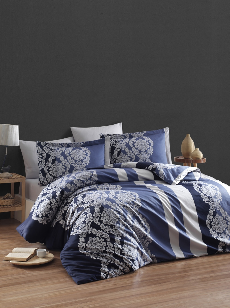 Сімейне Турецьке Постільна Білизна First Choice Cotton Satin Kavin Navy Blue
