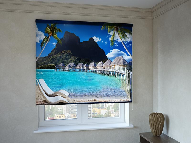 Рулонні штори з фотодруком бунгало і скелі, фото 1