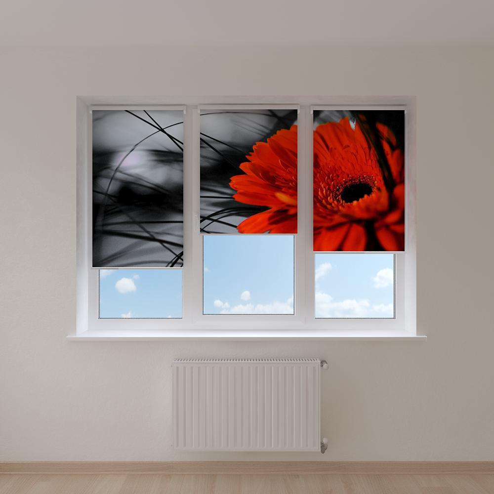 Рулонні штори з фотодруком червоний квітка 3d, фото 1