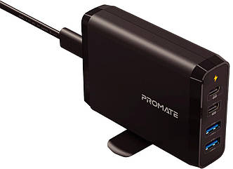 Мережевий зарядний пристрій Promate CenterPort-2PD75 75 Вт, 2хUSB-C + 2xUSB-A Black (centerport-2pd75.black)