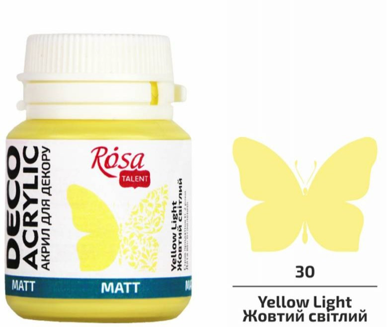 Акрил для декору жовтий світлий матовий 20 мл Rosa Talent, 20030, фото 1