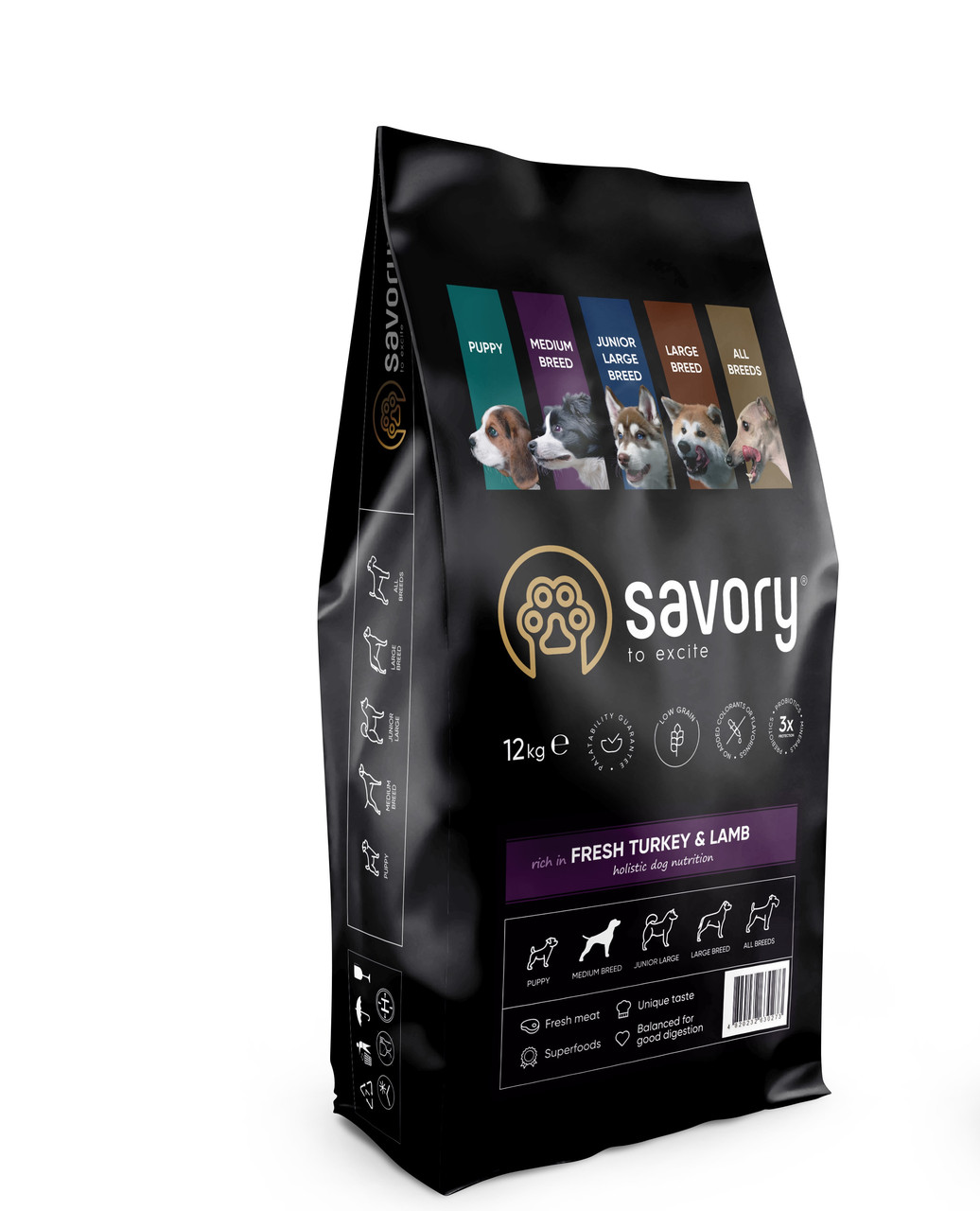 Сухий корм Savory Medium Breed rich in Fresh Turkey & Lamb для собак середніх порід з індичкою та ягням 12КГ