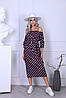 Стильне плаття в горошок нижче коліна висока талія з поясом льон, фото 9