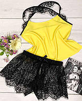 Жіночий мереживні шорти + майка жовтого кольору.