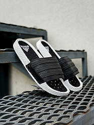 Мужские тапочки Adidas Adilette / Адидас тапки шлепанцы сланцы черные кожаные пляжные