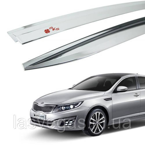 Дефлектори вікон хромовані (вітровики) Kia Optima K5 2010-2014 (Autoclover/Корея)