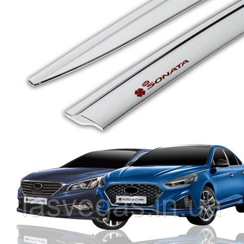 Вітровики, дефлектори вікон хромовані Hyundai Sonata LF 2014-2018 (Auto Clover C568)