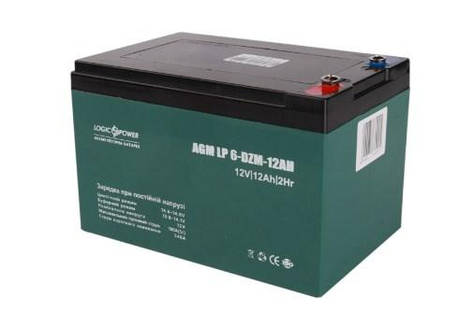 LogicPower LP 6-DZM-12 — 12 В — 12 А/год тяговий акумулятор — для електровелосипеда, клема під болт, фото 1