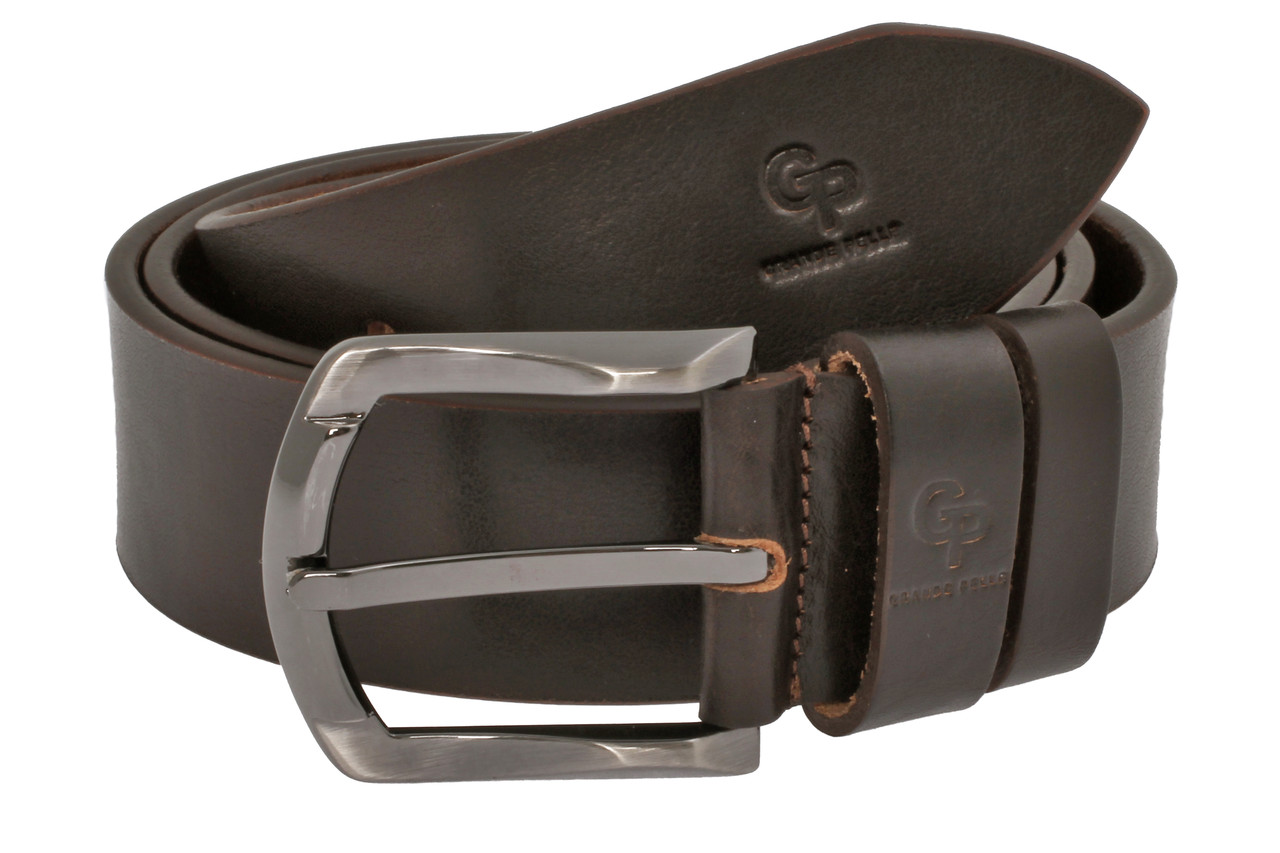 Коричневий чоловічий ремінь з натуральної шкіри пояс для джинс та брюк Grande Pelle