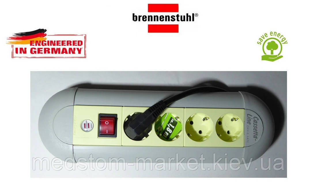 Подовжувач Brennenstuhl Casseta - Line на 4 розетки з кнопкою сіро-жовтий 1,8 м, фото 1