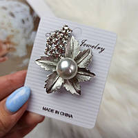 Брошка Колір срібло Металевий сплав Прозорі стрази 4.5 см x 5 см