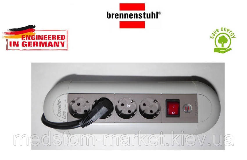Подовжувач Brennenstuhl Casseta - Line на 4 розетки з кнопкою сірий 1,8 м, фото 1