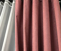 Комплект штор на тесьме с тюлем Шторы микровелюр + тюль шифон Шторы с подхватами Цвет Розовый