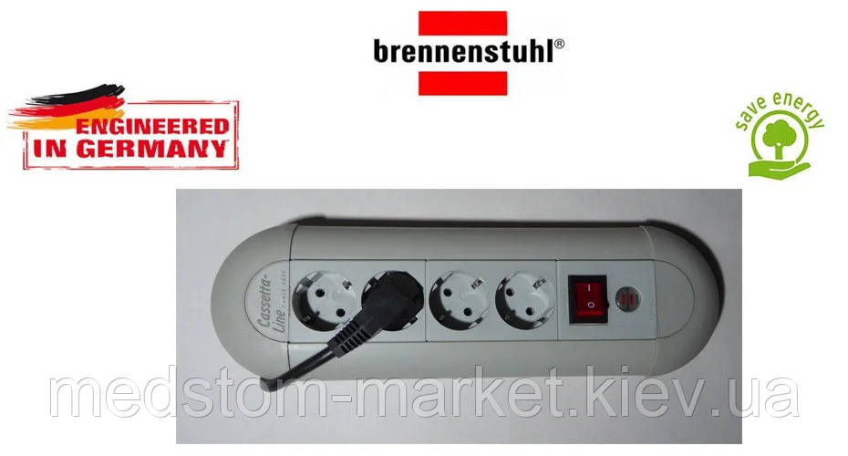 Подовжувач Brennenstuhl Casseta - Line на 4 розетки з кнопкою сірий 1,8 м, фото 1