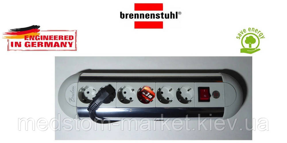 Подовжувач Brennenstuhl Brellani - Collection 6 розеток з кнопкою сіро-сріблястий 3м, фото 1