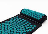 Масажний килимок Аплікатор Кузнєцова + валик масажер для спини/шиї/голови OSPORT Lotus Sun Mat Eco (apl-029) Чорно-бірюзовий, фото 2