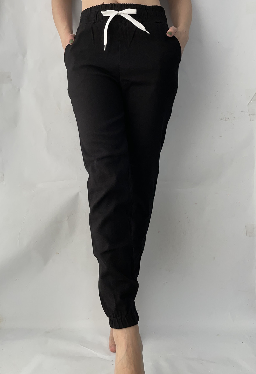 БАТАЛЬНІ жіночі літні штани, No 123 ЛЕН чорний