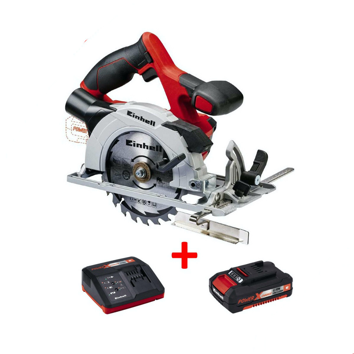 Набір Пила циркулярна Einhell TE-CS 18 Li-Solo + зарядний пристрій і акумулятор 18V 3,0 Ah