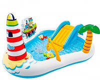 Надувной водный игровой центр с бассейном "Веселая Рыбалка" INTEX 57162, Детский бассейн с горкой