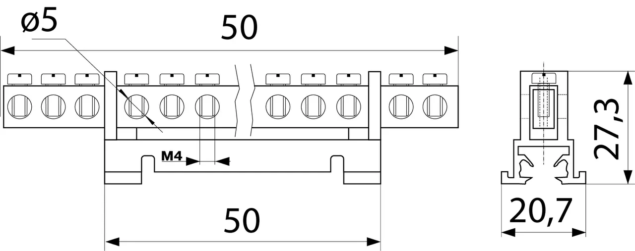 BC-507 6х9 7 отв. Нульова шина з ізолятором на Din-рейку - фото 3 - id-p1401042560