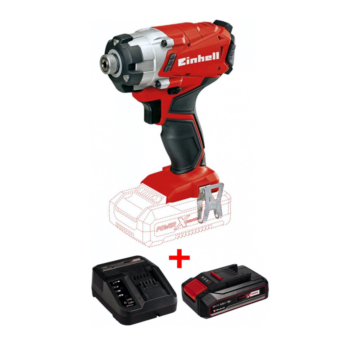 Набір ударна викрутка Einhell TE-CI 18 Li Solo + зарядний пристрій і акумулятор 18V 2,5 Ah