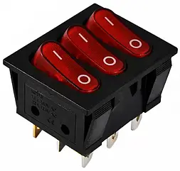 KCD2-3101N R/B  220V  Перемикач 3 клав. червоний з підсвічуванням