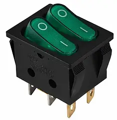 KCD2-5-2101N GR/B  220V Перемикач 2 клав. зелений з підсвічуванням