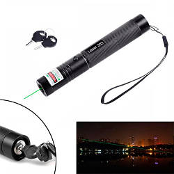 Лазер зелений 100 мВт 532нМ, лазерна указка Laser 303 з блокуванням, насадка