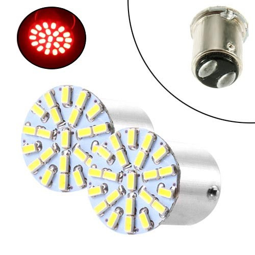 LED 1157 BAY15D P21 лампа в автомобіль 2шт, 22 SMD 3014, червоний, фото 1