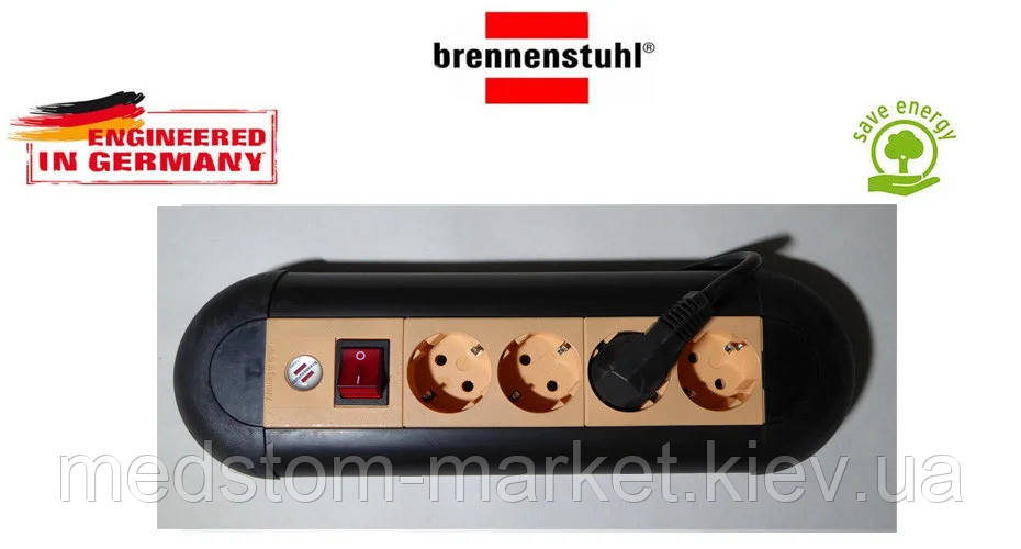 Подовжувач Brennenstuhl Casseta Line на 4 розетки з кнопкою чорно-персиковий 1.8 м