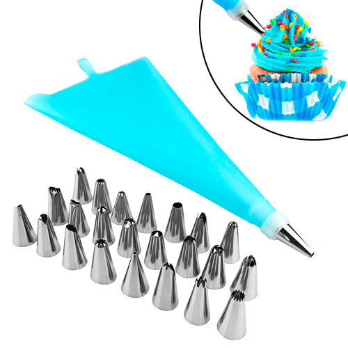 Набір кондитерських насадок 24шт для крему, мішок, перехідник, фото 1