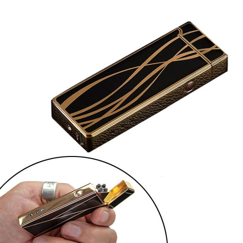 USB-запальничка електронна імпульсна 2 дуги Lighter золота з чорним