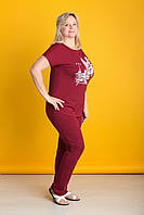 Жіночий витончений повсякденний костюм Zeta-m колір бордовий | Комплект штани, футболка великі розміри