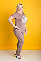 Женский изящный повседневный костюм Zeta-m цвет бежевый | Комплект брюки, футболка большие размеры